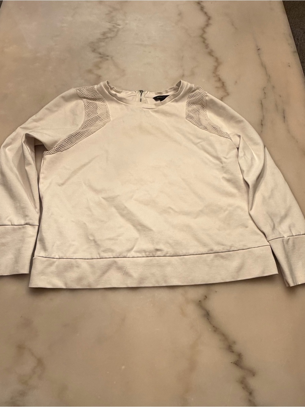 Banana Republic White Mesh-Shoulder Pullover Sweatshirt